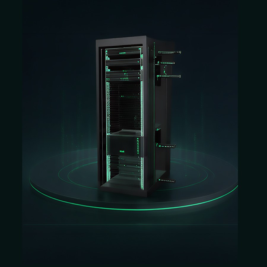 Render of a single turnkey AI rack.