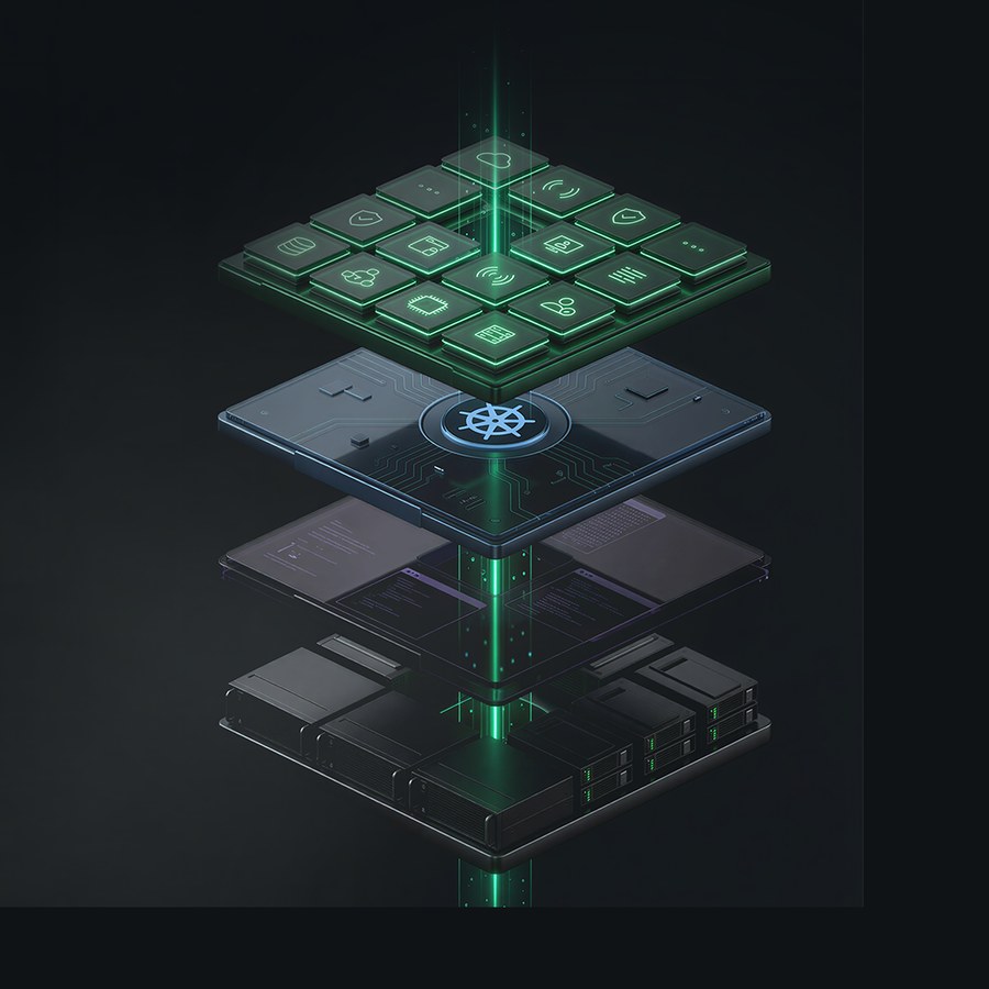 Runtime Fabric render: stacked compute layers with a Kubernetes core.